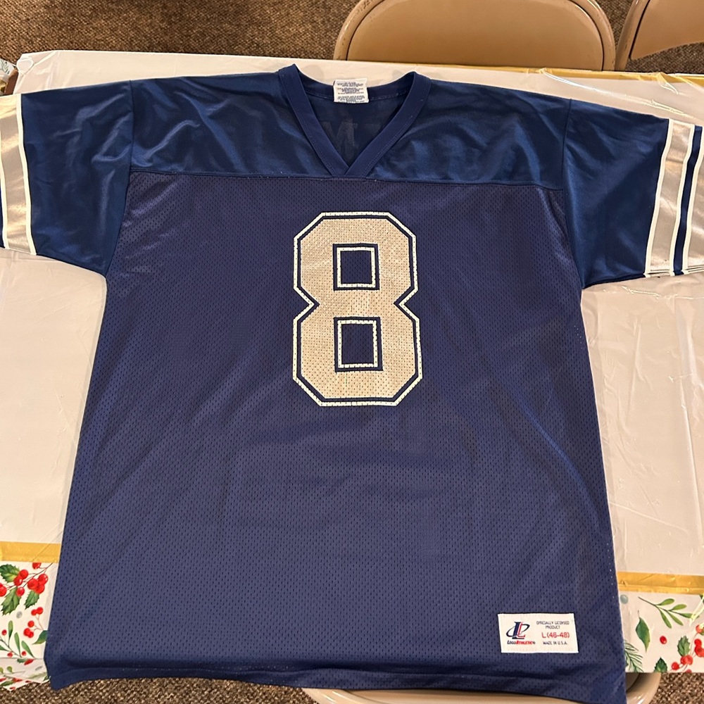 Vintage Logo Athletic NFL Dallas Cowboys #8 Troy Aikman Blue Jersey Size L